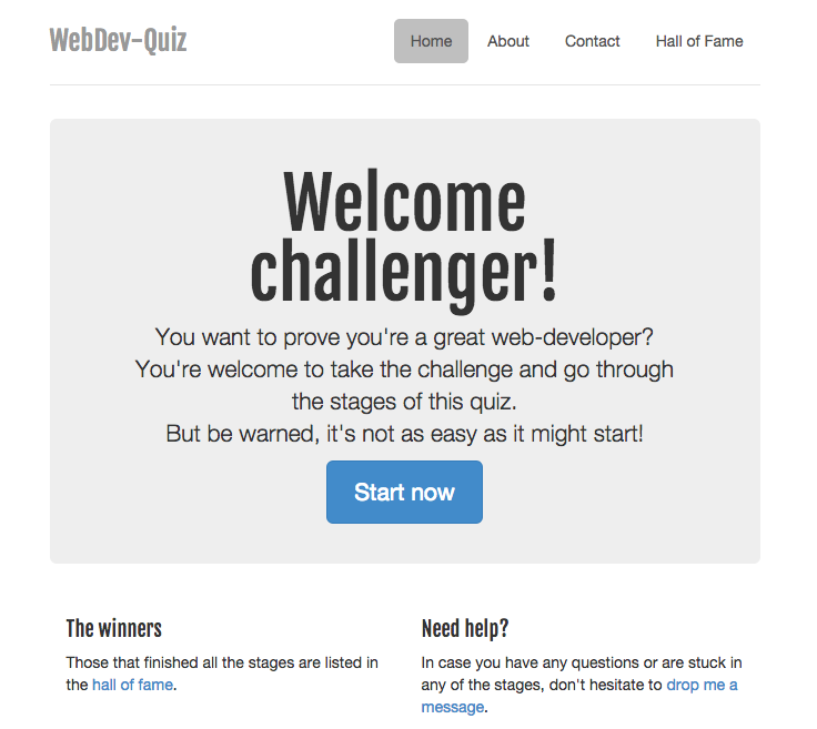 Startpage of the WebDev-Quiz